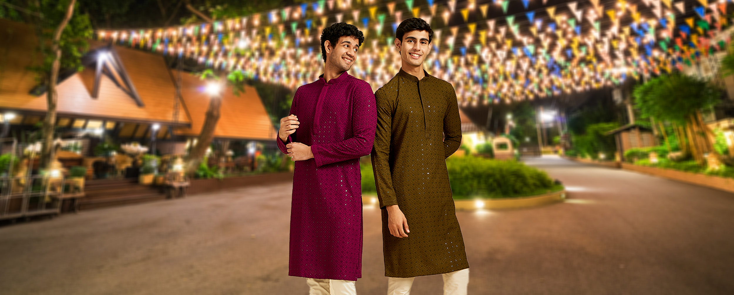 Men in red and mehendi colour kurta for party Men in red and mehendi colour kurta for party
